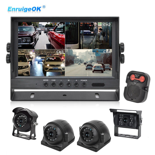 9'' DVR Quad Monitor with 4 AHD Cameras & BSD Blind Spot Radar for Truck/Bus0