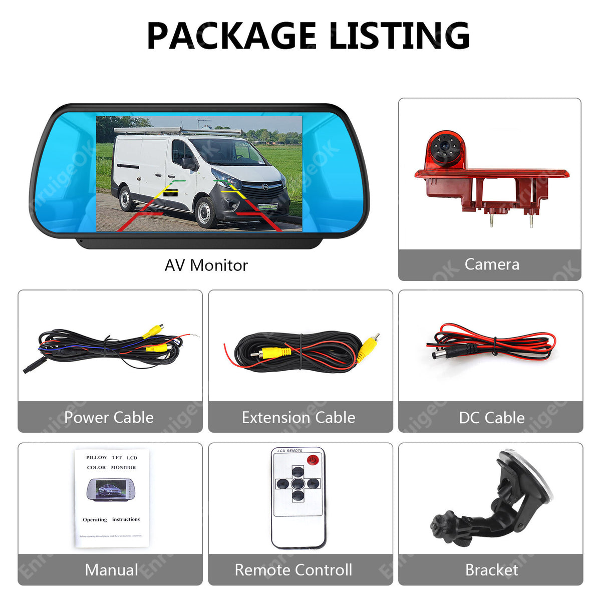 7'' Monitor Rear Brake Light Reversing Camera for Vauxhall Vivaro Renault Trafic12