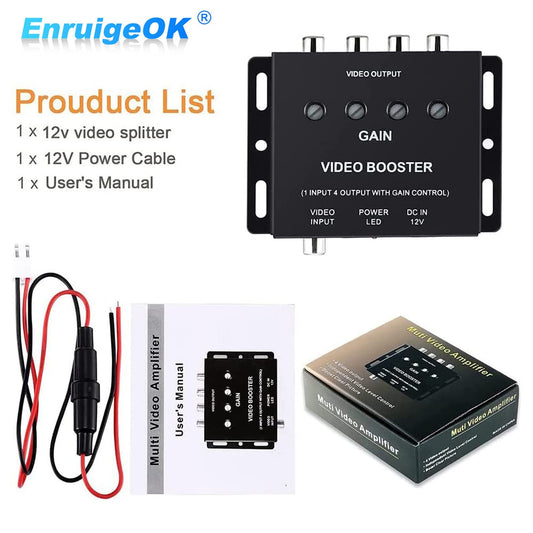 1-Input to 4-Outputs 4 Channels RCA Video Signal Booster Splitter In-Car Monitor0