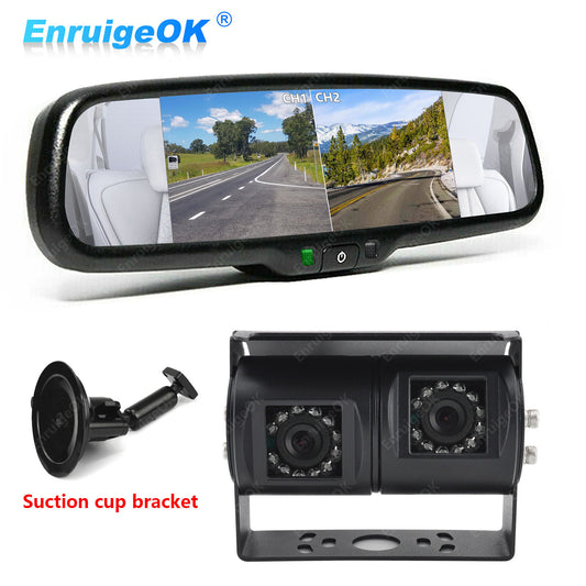 Motorhome Van Dual Twin Reversing Rear View Parking Camera & 6.86 Split Monitor0
