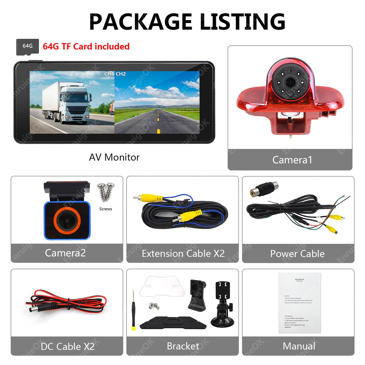 6.86" Monitor & Brake Light Reversing Camera For Renault Trafic Vauxhall Vivaro23