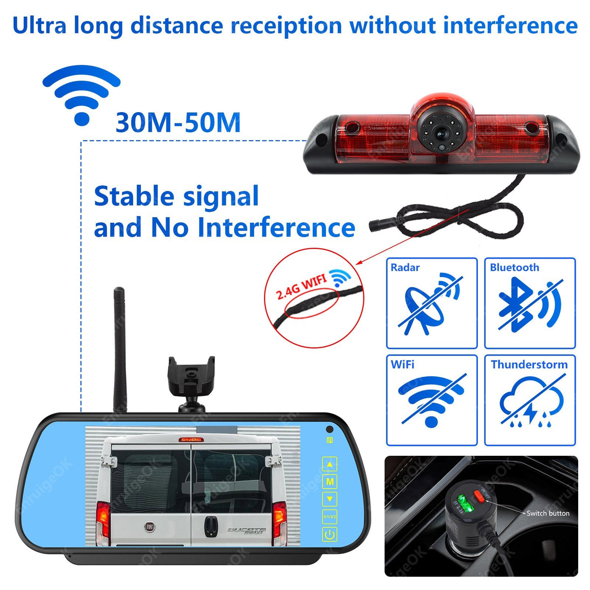 Wireless 7" Monitor & Brake Light Reversing Camera For Fiat Ducato Citroen Relay8