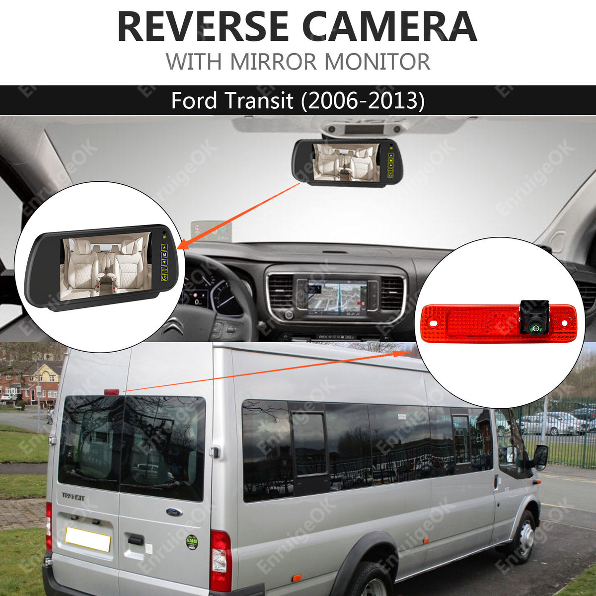 7" Monitor & Rear View Brake Light Reverse Camera for Ford Transit Van 2006-20132