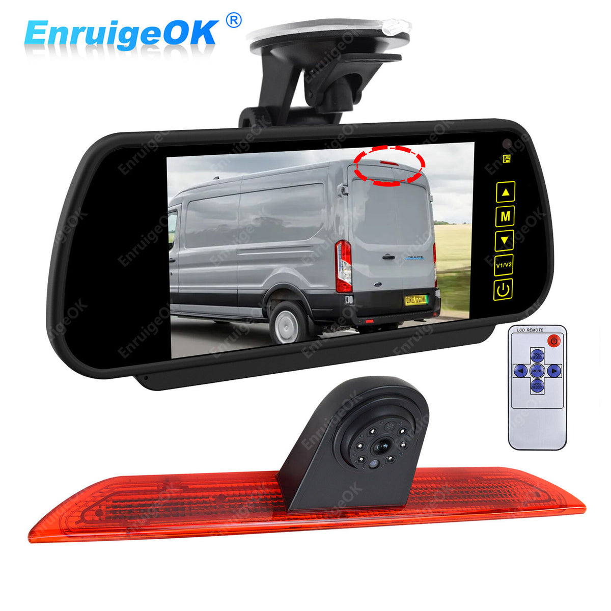 7" Mirror Monitor & Rear Brake Light Reverse Camera For Ford Transit Van 350 MK80