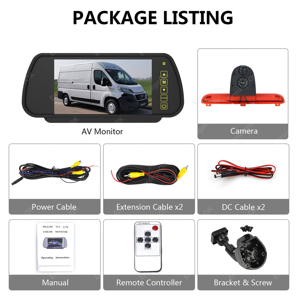7" Monitor Brake & Dual Light Reversing Camera For Peugeot Boxer, Citroen Relay20