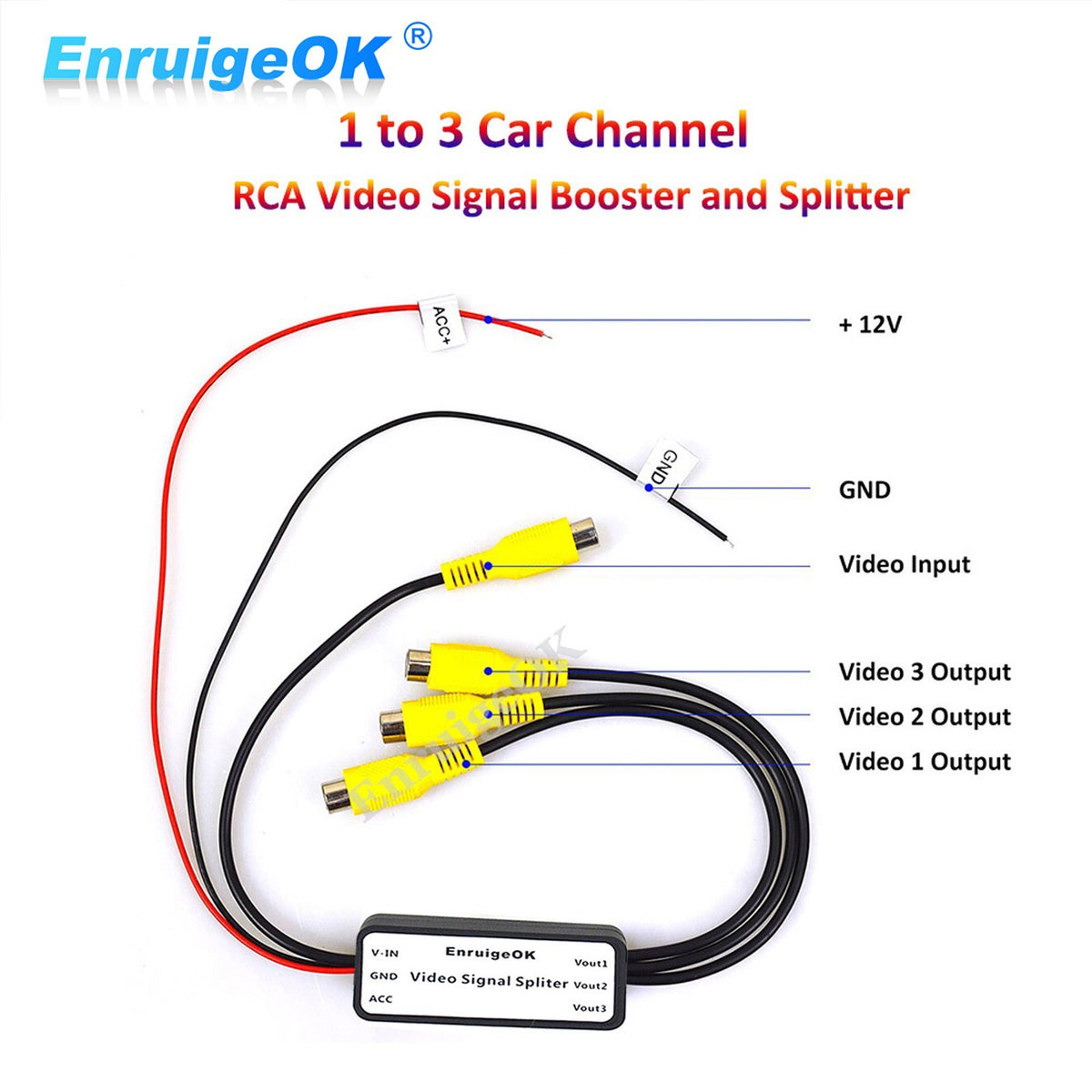 1 to 3 RCA Video Amplifier Splitter Booster for Car DVD TV Headrest Roof Monitor0
