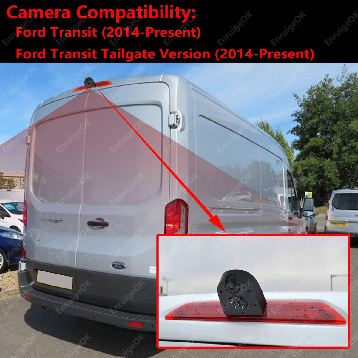 Dual Lens Rear Brake Light Reversing Camera For Ford Transit 350 MK8& 9" Monitor2