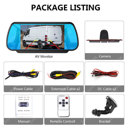 7" Monitor Windscreen Cup &Dual Brake Light Reverse Camera For Mercedes Sprinter13