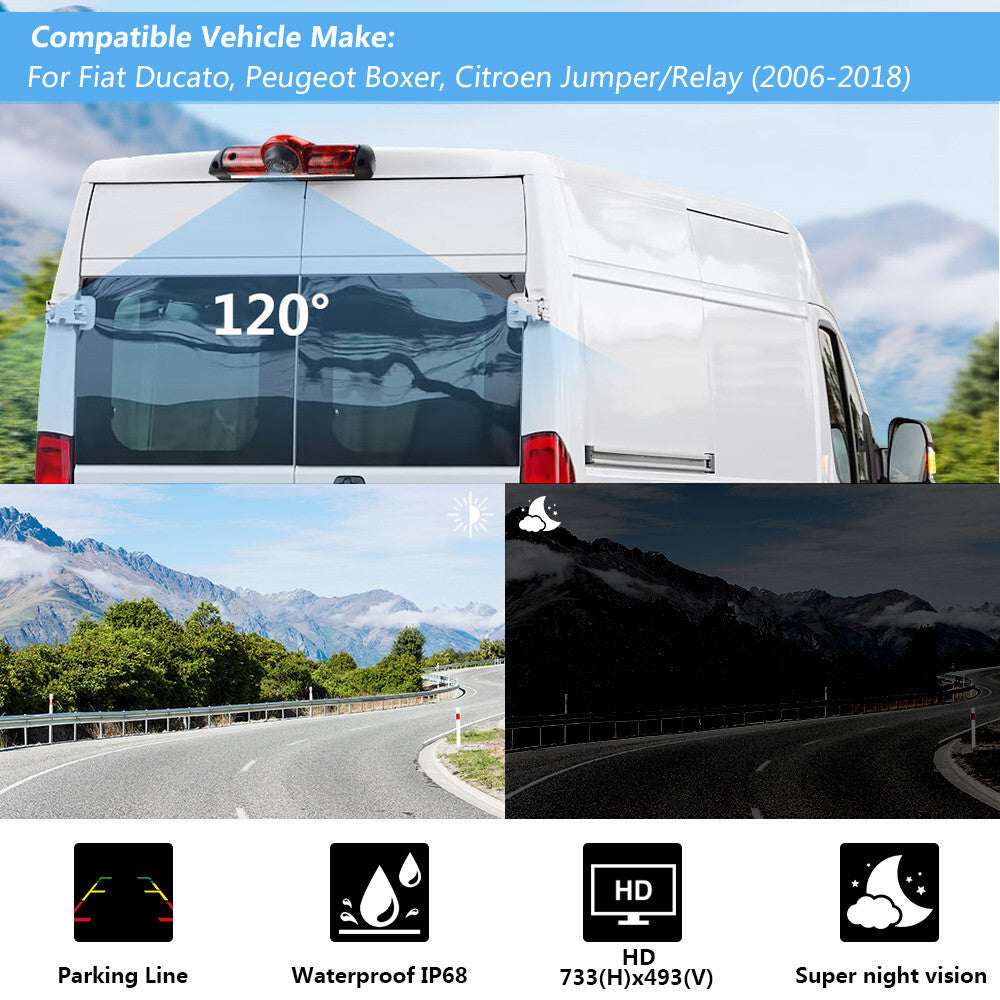 Fiat Ducato Citroen Relay Peugeot Boxer Rear Brake Light Reversing Camera Kit2