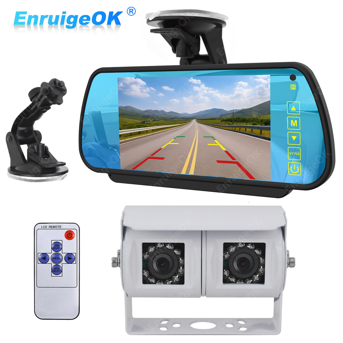 White Motorhome Van Dual Twin Reversing Reverse Rear View Parking Camera Kit0