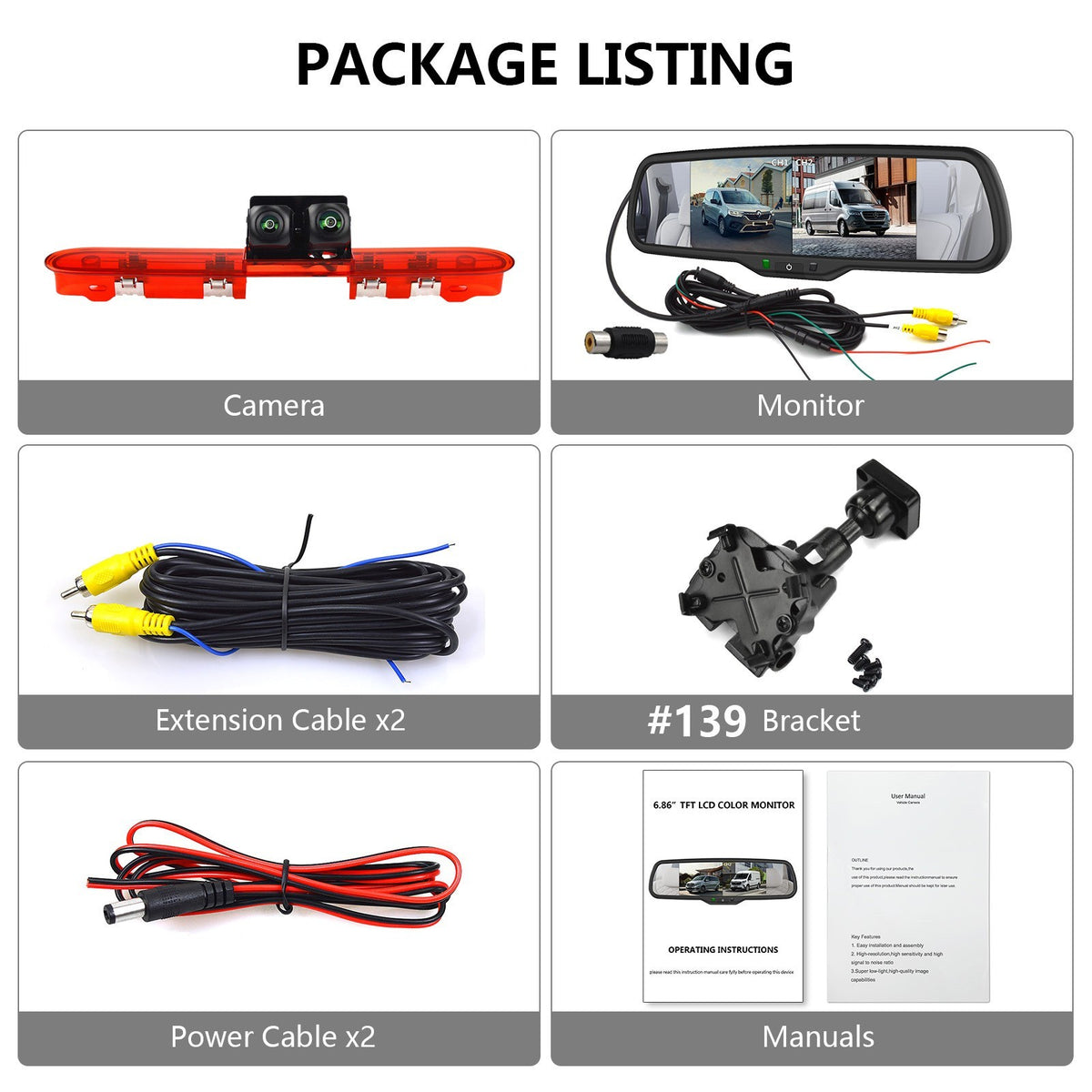 Citroen Dispatch Peugeot Expert Dual Brake Light Reversing Camera &6.86" Monitor18