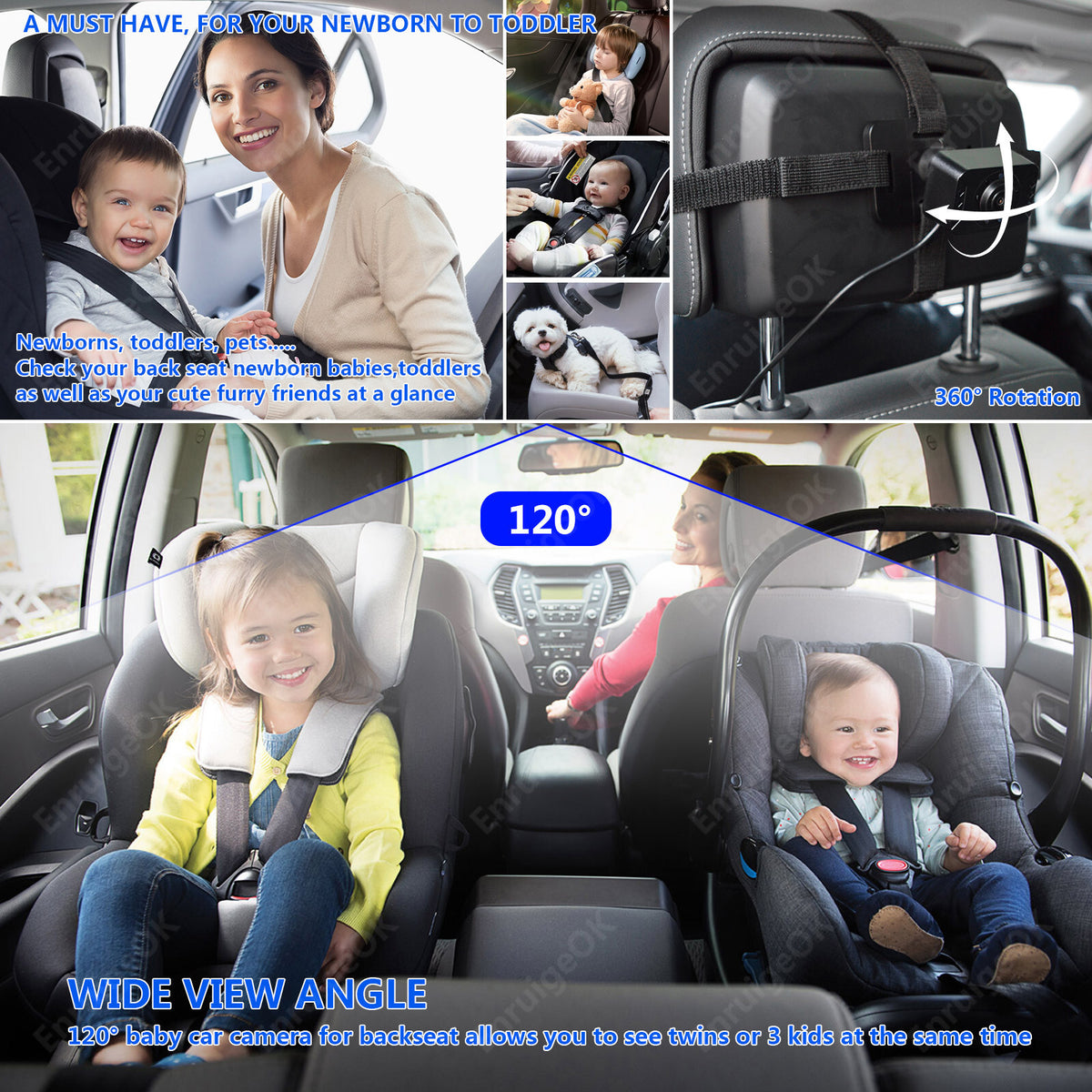 5'' 1080P Baby Car Camera Monitor for Rear Seat HD IR Night Vision3