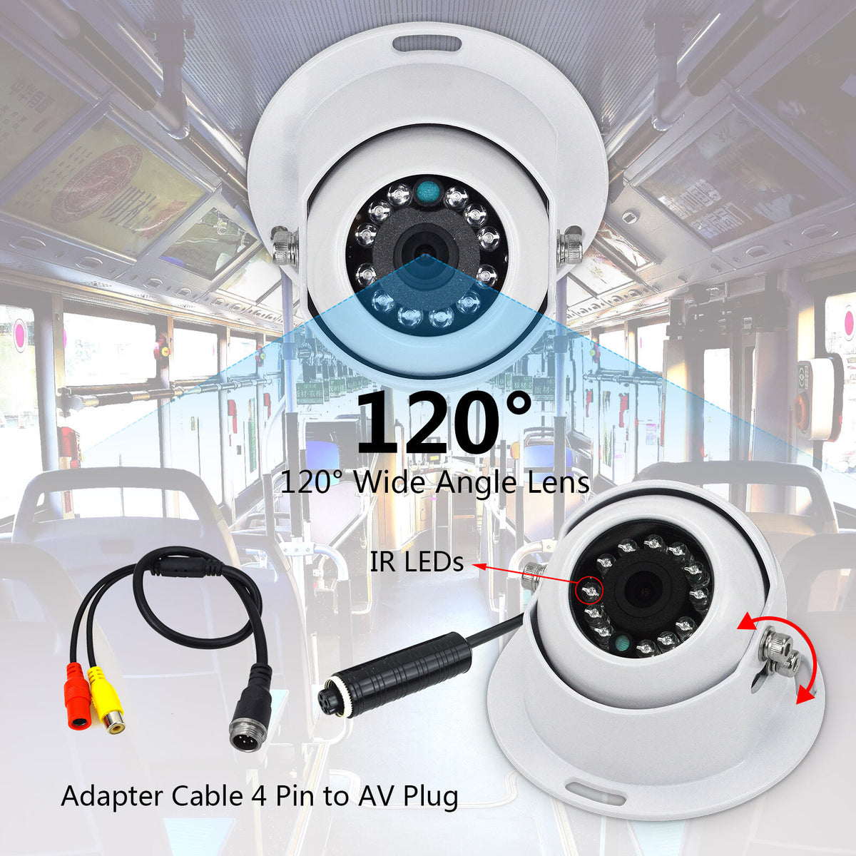 White 4 PIN Heavy Duty Caravan IR Colour Reversing Rear view Camera 9V-36V Bus3