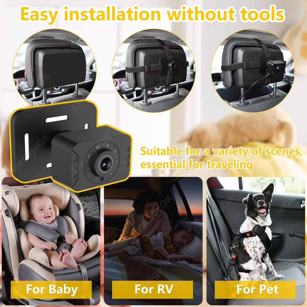 Baby Car Camera 5" 1080P Monitor 360° Rotation USB Plug with HD IR Night Vision4