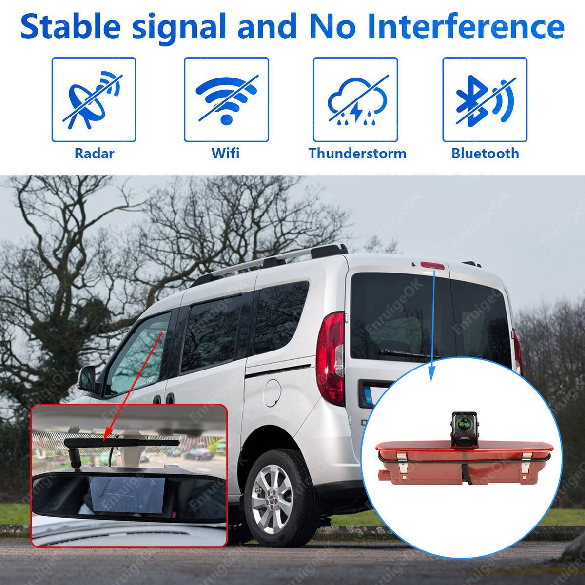 Wireless Brake Light Reverse Camera For Fiat Doblo Vauxhall Combo D+4.3" Monitor3