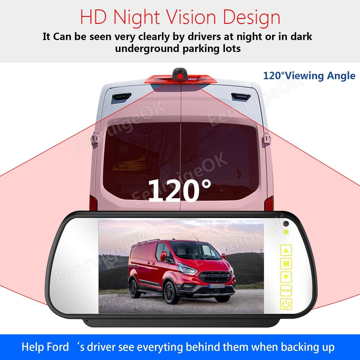 7'' Monitor Brake Light Rear View Backup Camera For Ford Transit Van AHD 1080P6