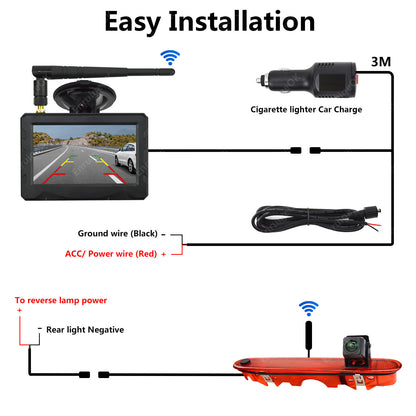 For Mercedes Benz Citan Wireless Brake Light Reversing Camera & 4.3" Monitor Kit10