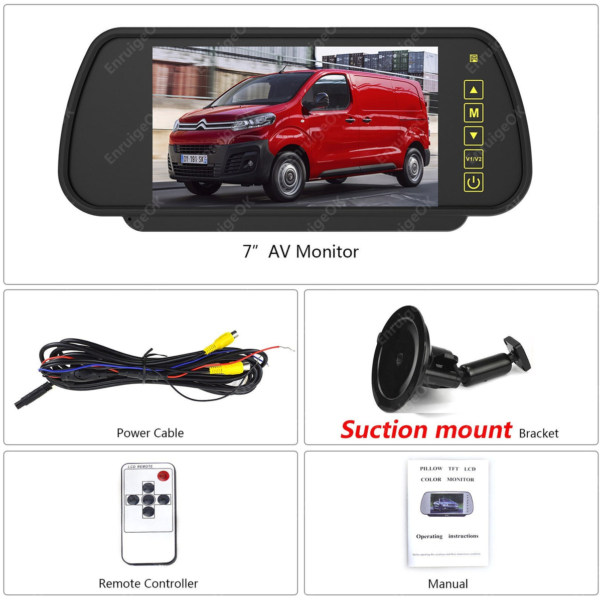 7" Car Rear View Mirror Monitor with Suction Mount For Rear Reversing Cameras9