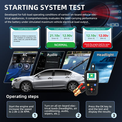 Car Battery Tester 12V/24V Load Tester Charging System Analyzer CCA SOH SOC4
