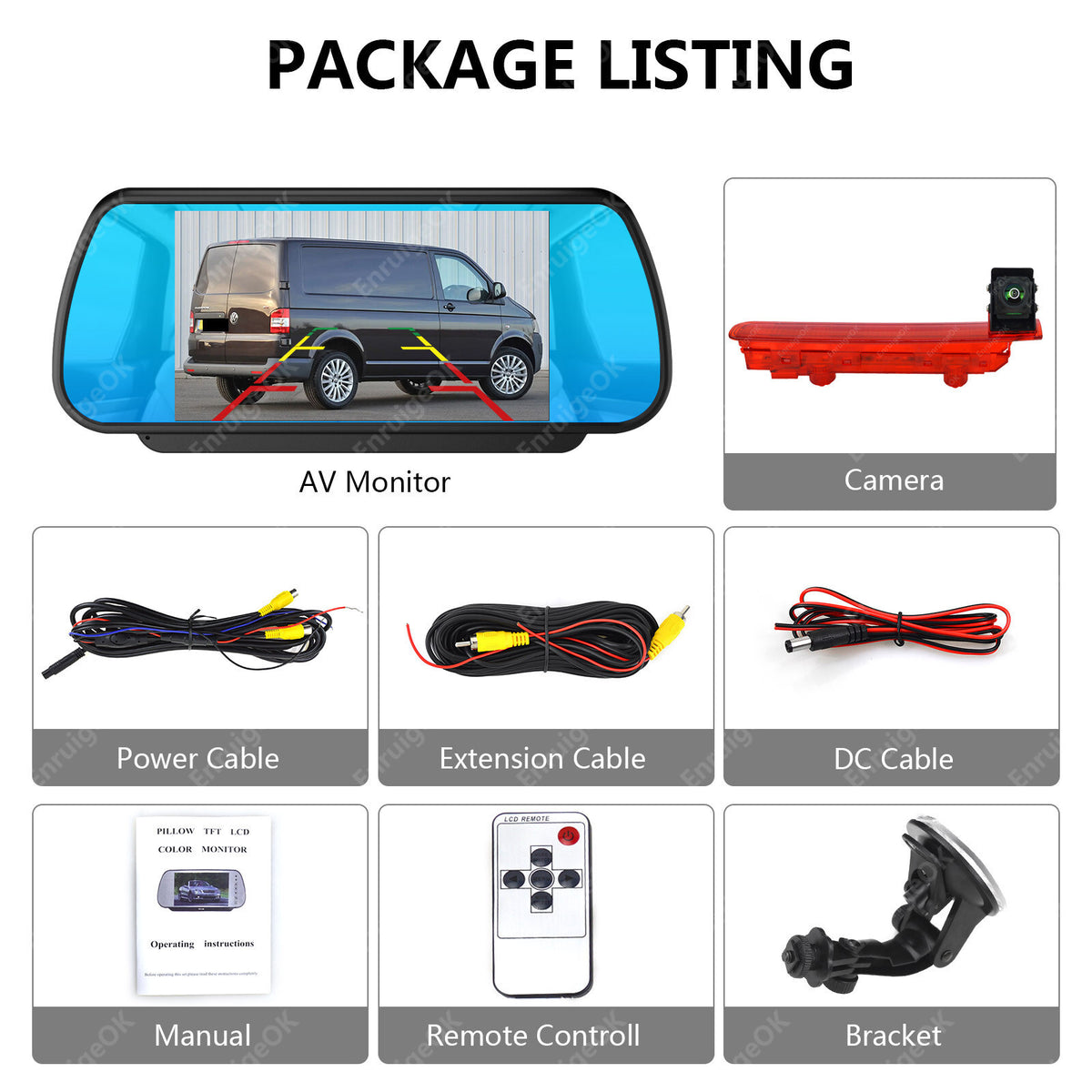 7" Monitor & Rear Brake Light Camera Kit for VW Transporter T5/T6 Barn Door11