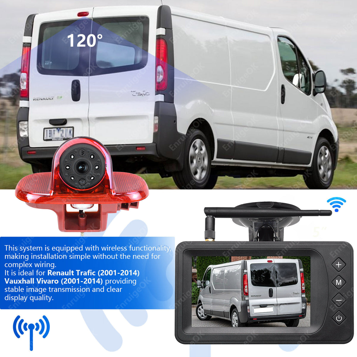 Wireless 5" Monitor & Rear Brake Light Camera For Vauxhall Vivaro Renault Trafic7