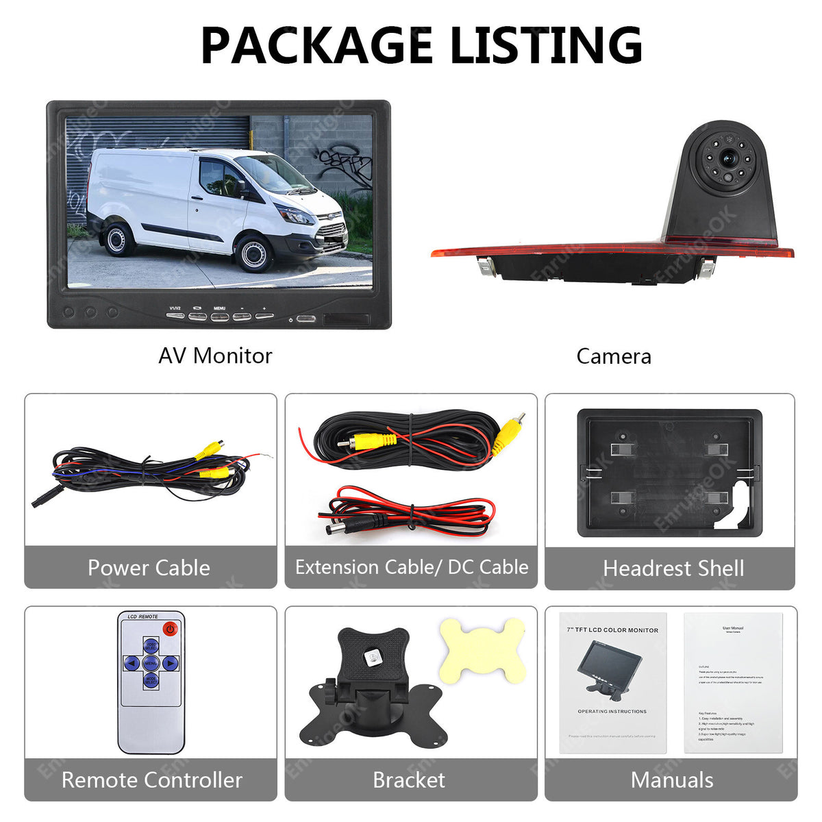 For (2016-Present) Ford Transit Custom Brake Light Reversing Camera & 7" Monitor7