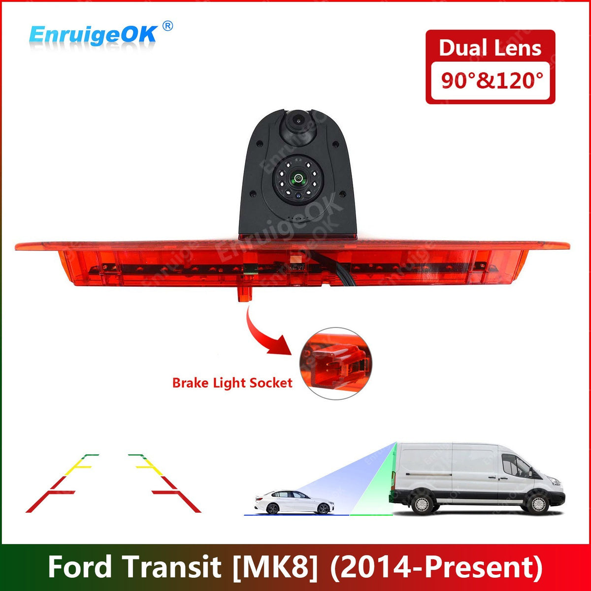 Dual Lens 3rd Brake Light Rear View Backup Camera for Ford Transit Van 2014-20240