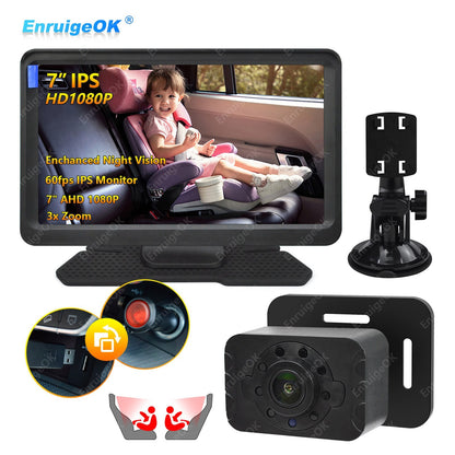 Baby Car Camera AHD 1080P Night Vision 3X Zoom USB Plug 7'' IPS Full View Screen0