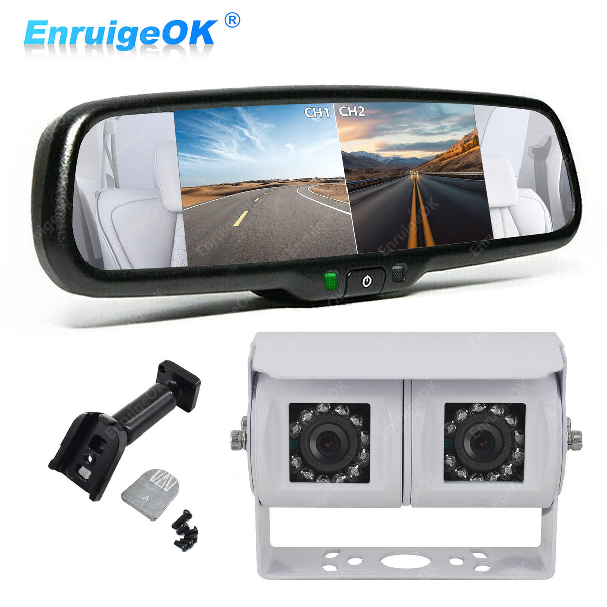 Dual Lens Reversing Camera & Split Screen Mirror Monitor Kit for Commercial Van0