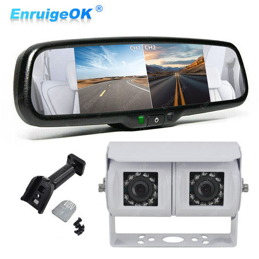 Dual Lens Reversing Camera & Split Screen Mirror Monitor Kit for Commercial Van0