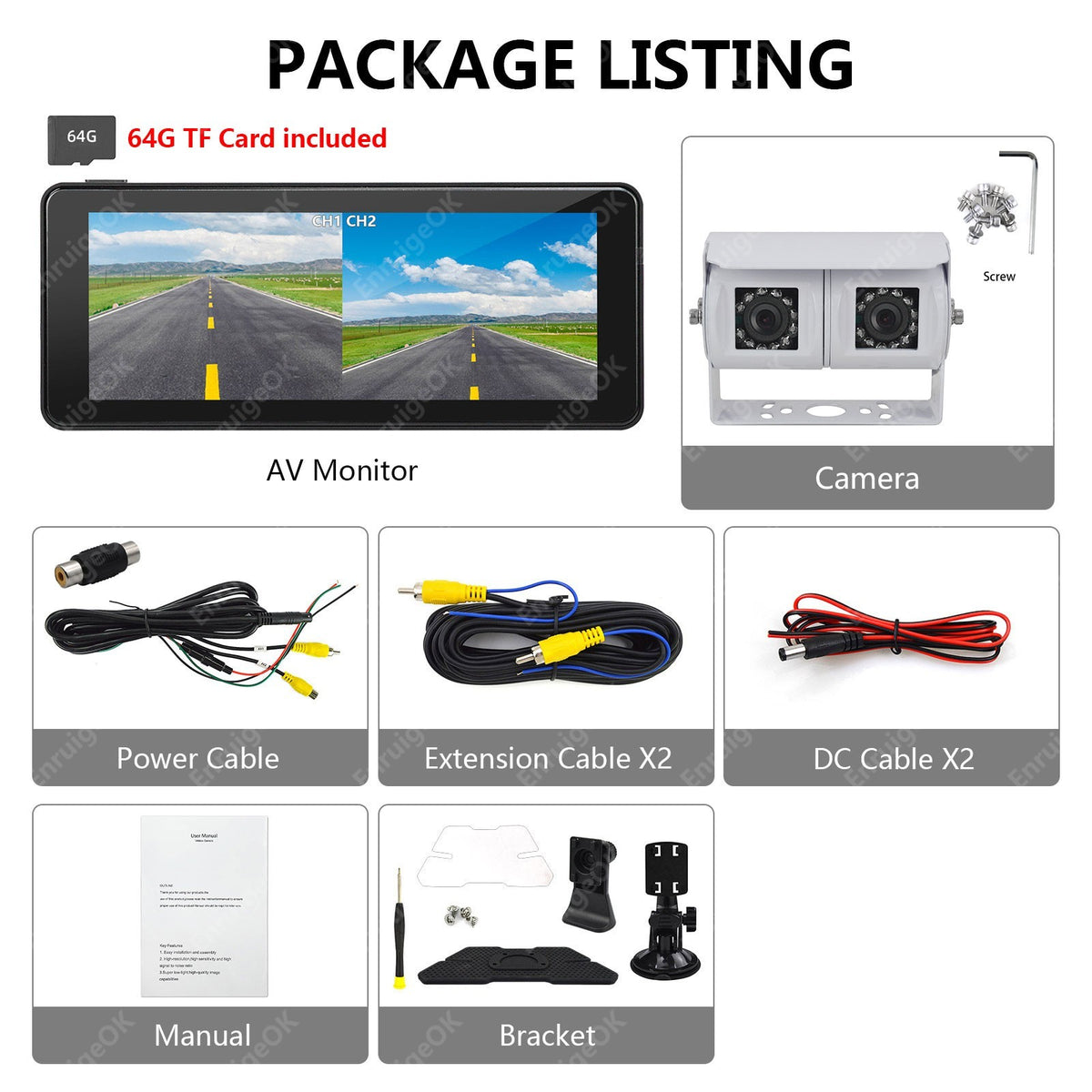 Motorhome Van Twin Reversing Camera&DVR 6.86" Dual Split Rear View Monitor White17