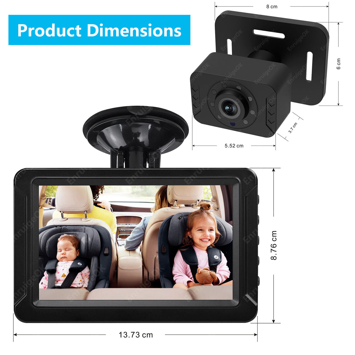 5'' 1080P Baby Car Camera Monitor for Rear Seat HD IR Night Vision10