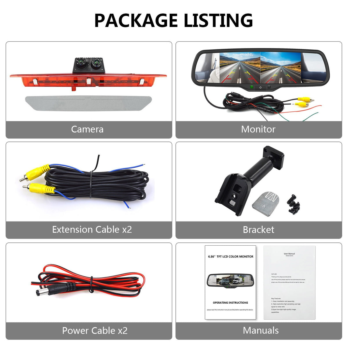 New Rear Brake Light Reversing Camera Ford Transit 350 MK8 & Dual Split Monitor2
