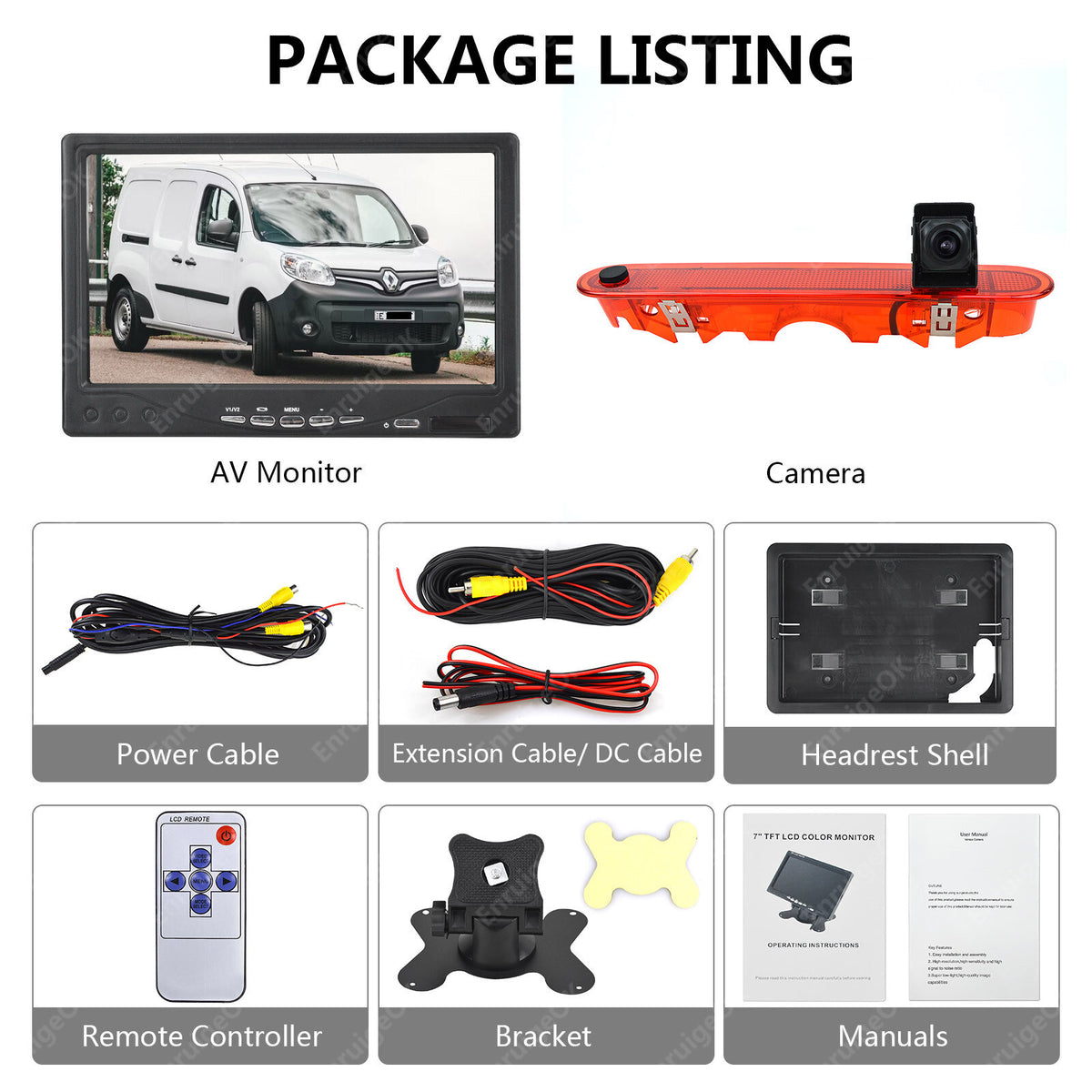 Rear Brake Light Reversing Camera For Mercedes Citan Renault Kangoo & 7" Monitor6