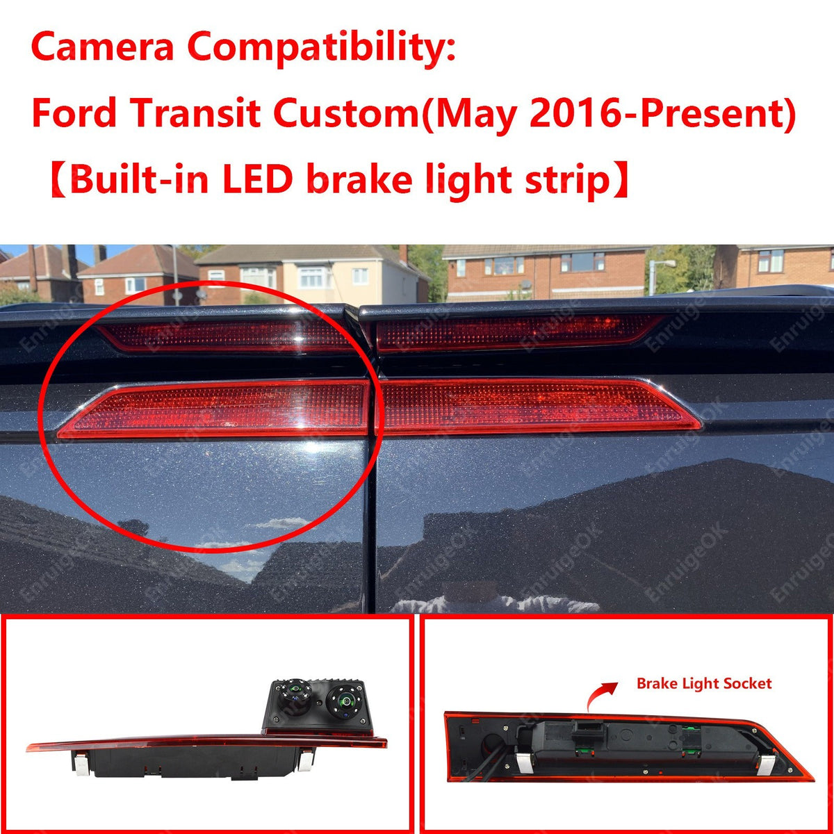 Rear Brake light Reverse Camera for Ford Transit Custom 2016-Present Barn Doors3