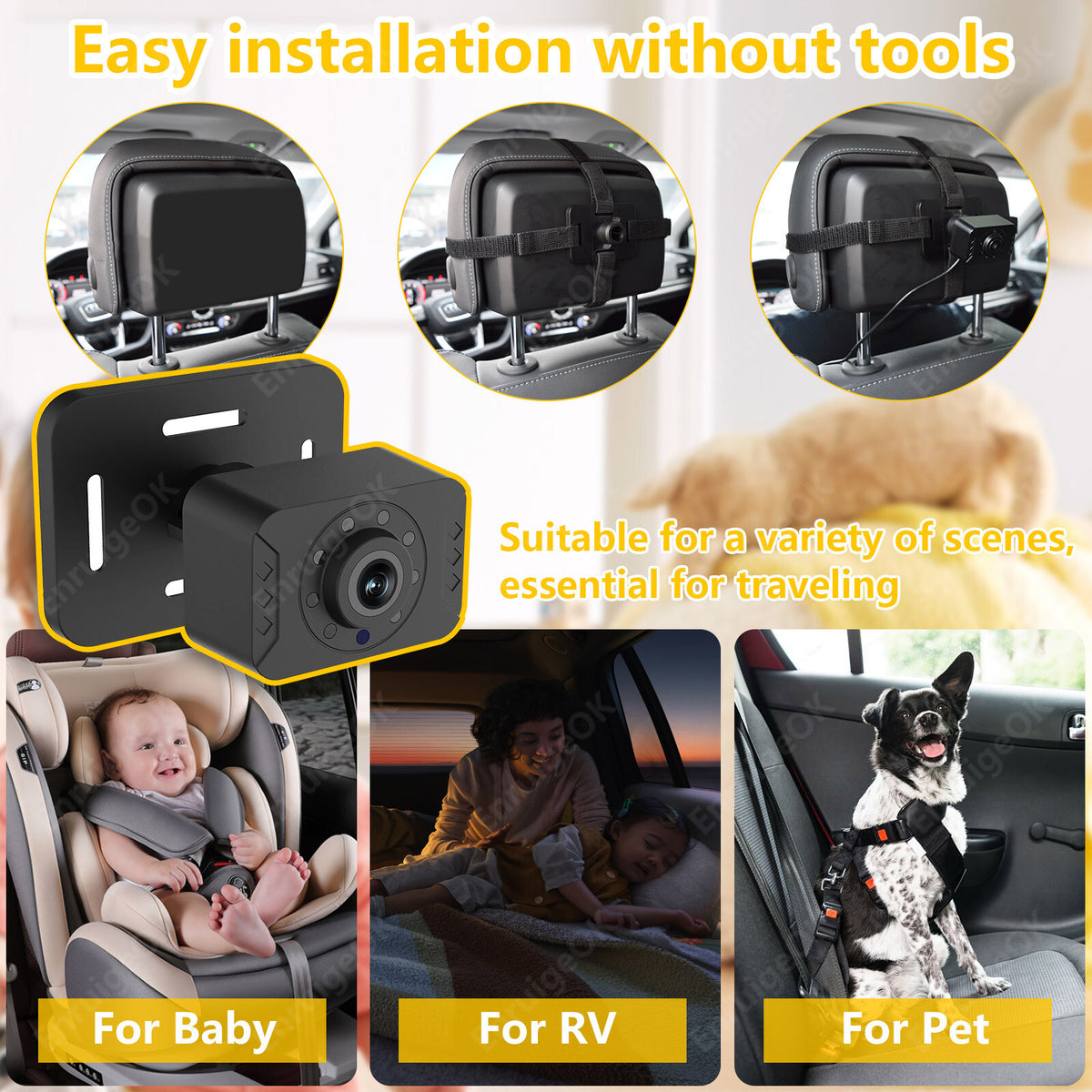 5'' 1080P Baby Car Camera Monitor for Rear Seat HD IR Night Vision7