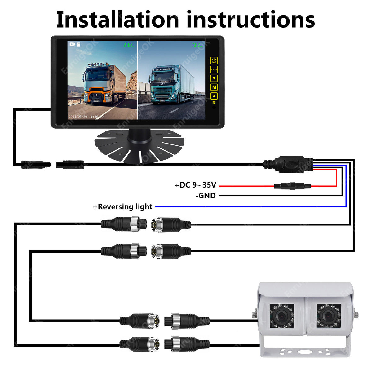 9" Split Screen DVR Monitor & AHD Dual Commercial Rear View Reversing Camera Kit6