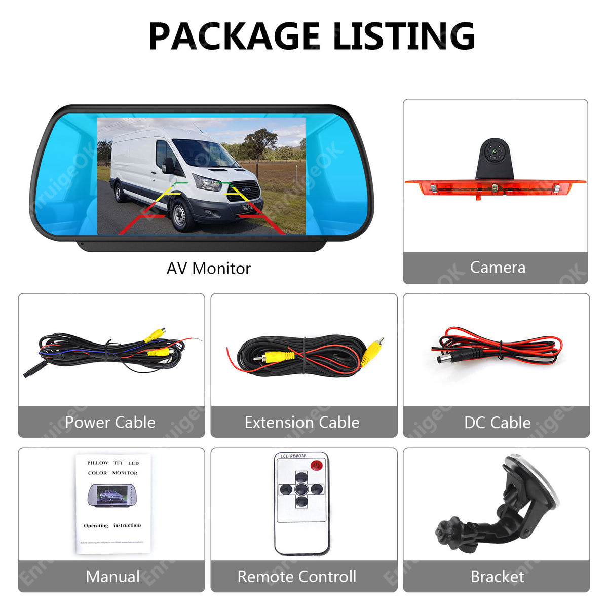 7" Mirror Monitor 3rd Rear Brake Light Reversing Camera For Ford Transit 350 MK86