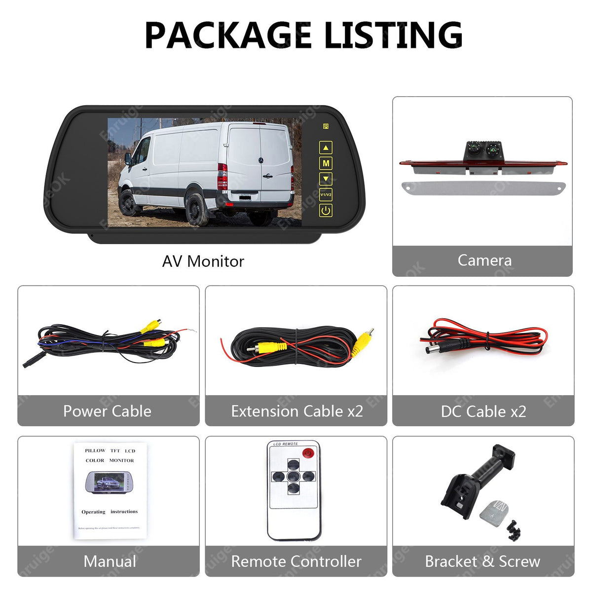 For Mercedes-Benz Sprinter Dual Lens Brake Light Reverse Camera & 7" Monitor Kit19