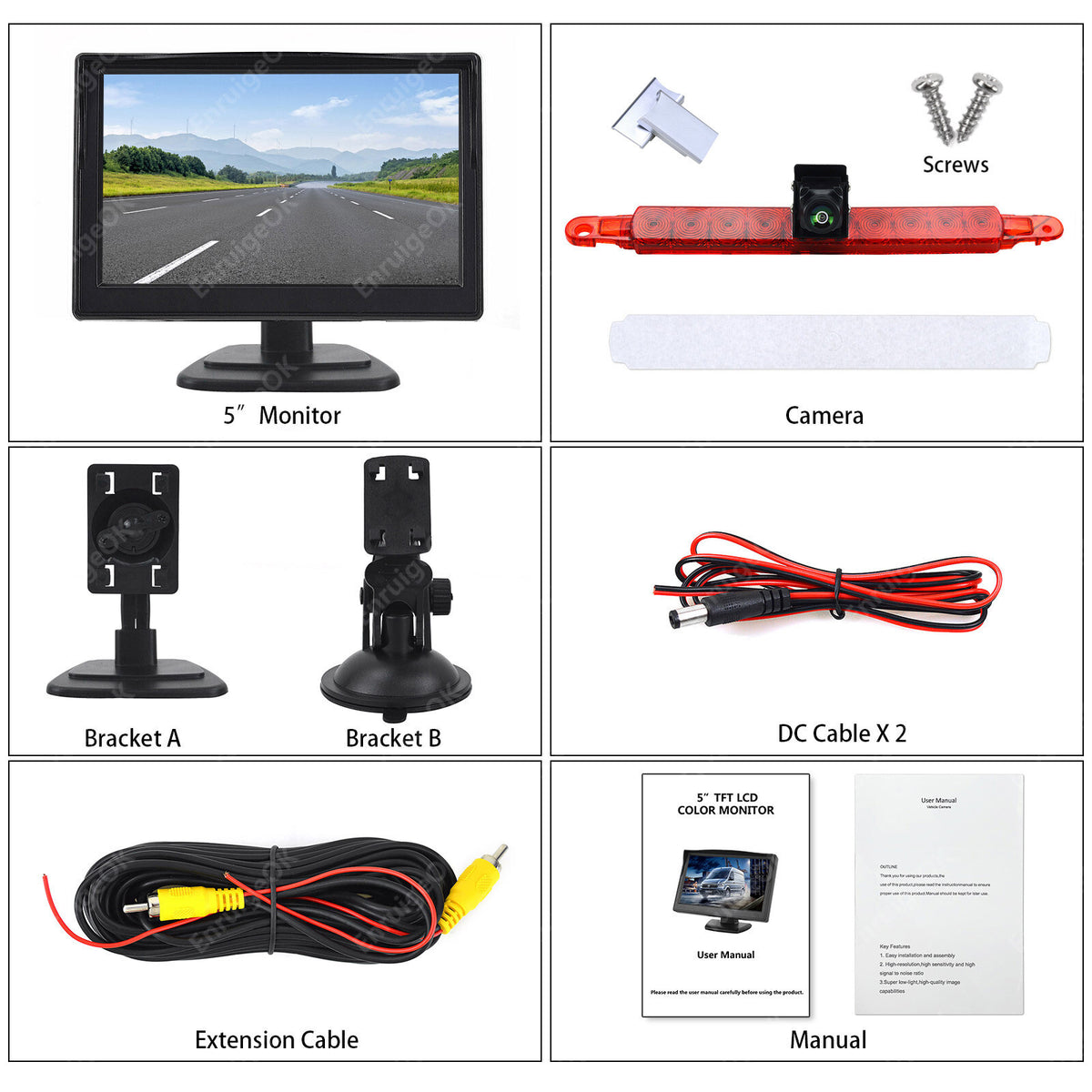 Brake Light Reverse Camera Universal Kit for Commercial Vans Surface Mount6