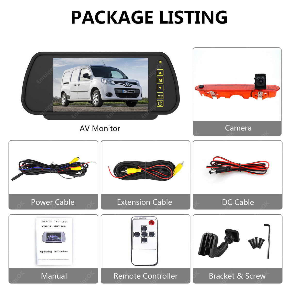 7" Mirror Monitor Brake Light Reversing Camera For Mercedes Citan Renault Kangoo6