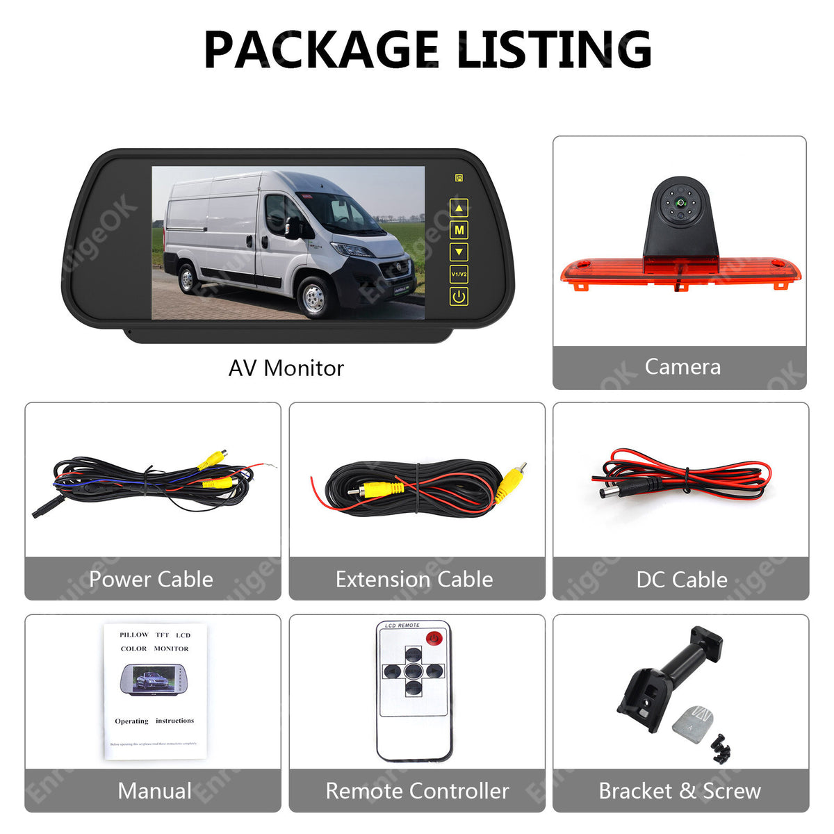 7'' Monitor &Rear Brake Light Reversing Camera Kit for Fiat Ducato Peugeot Boxer6