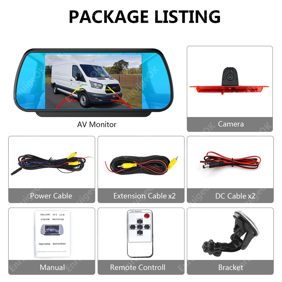 Ford Transit 350 MK8 Dual Rear Brake Light Reversing Camera & 7" Mirror Monitor22