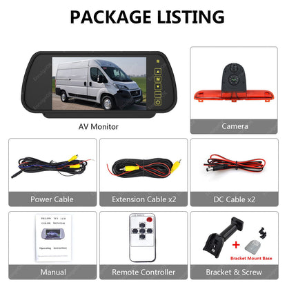7" Mirror Monitor Brake Light Reversing Camera Kit For Fiat Ducato Citroen Relay21