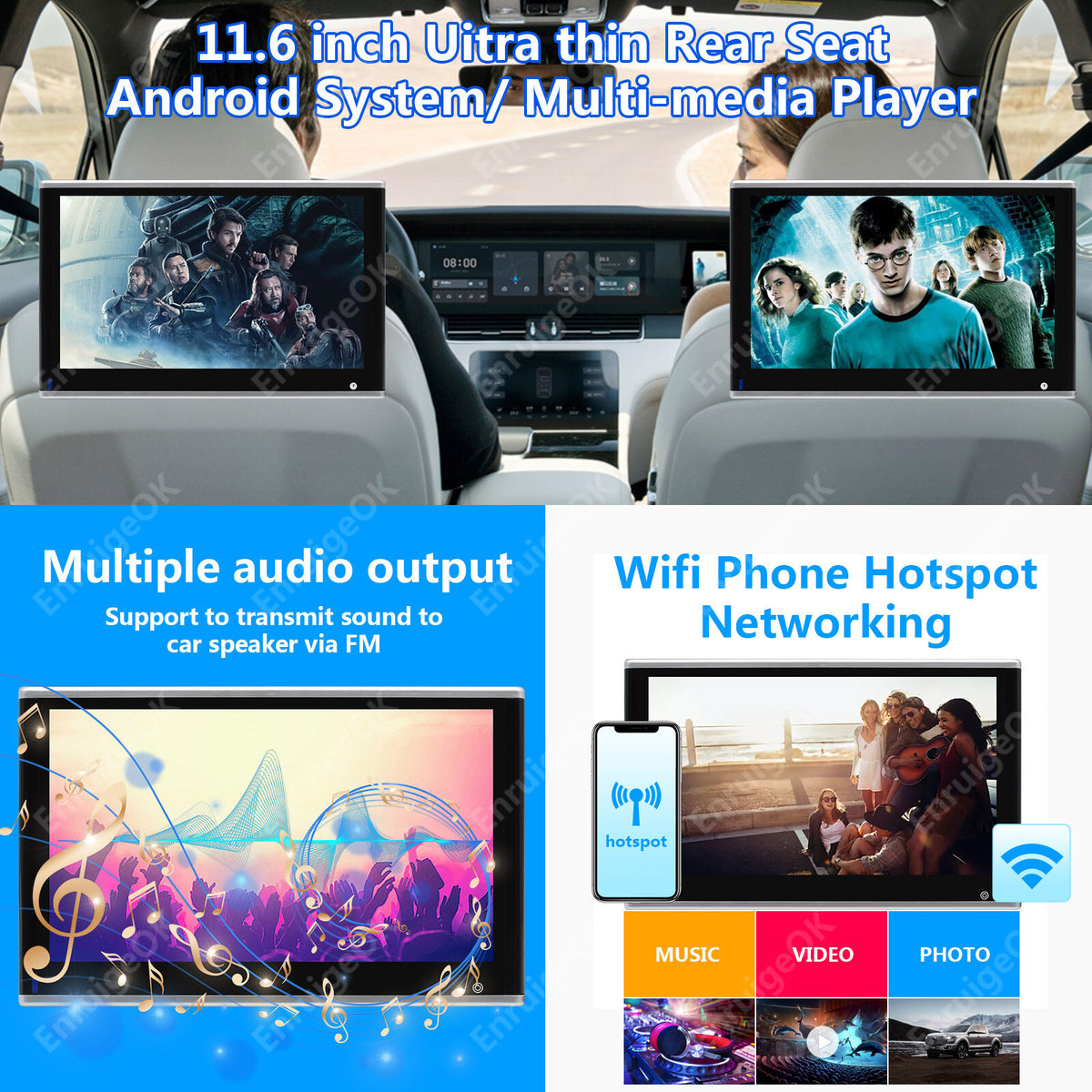 11.6 Inch Car Headrest Player Rear Auto Monitor Video USB TF WIFI BT Androind 111