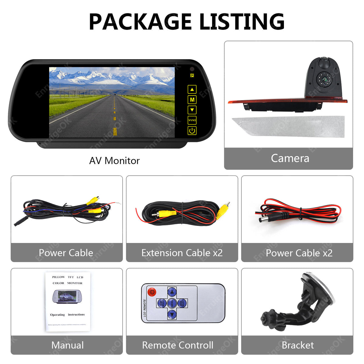 Dual Rear Brake Light Reversing Camera For Ford Transit Custom Van +7 " Monitor8