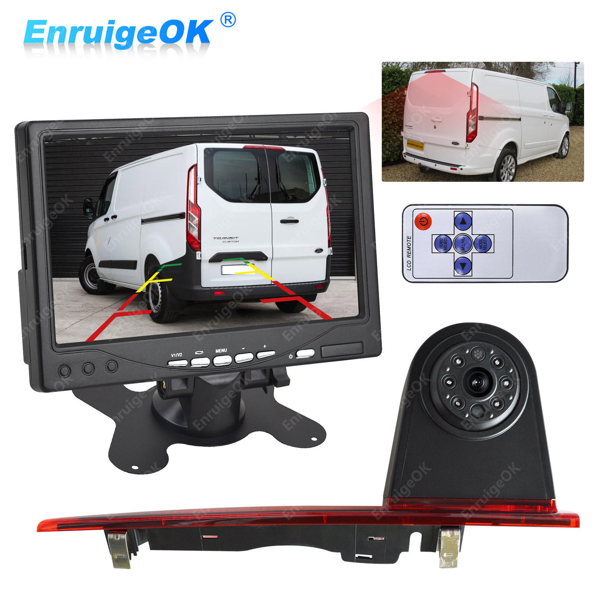 7'' Monitor Brake Light Reverse Camera for Ford Transit Custom Rear Barn Doors0