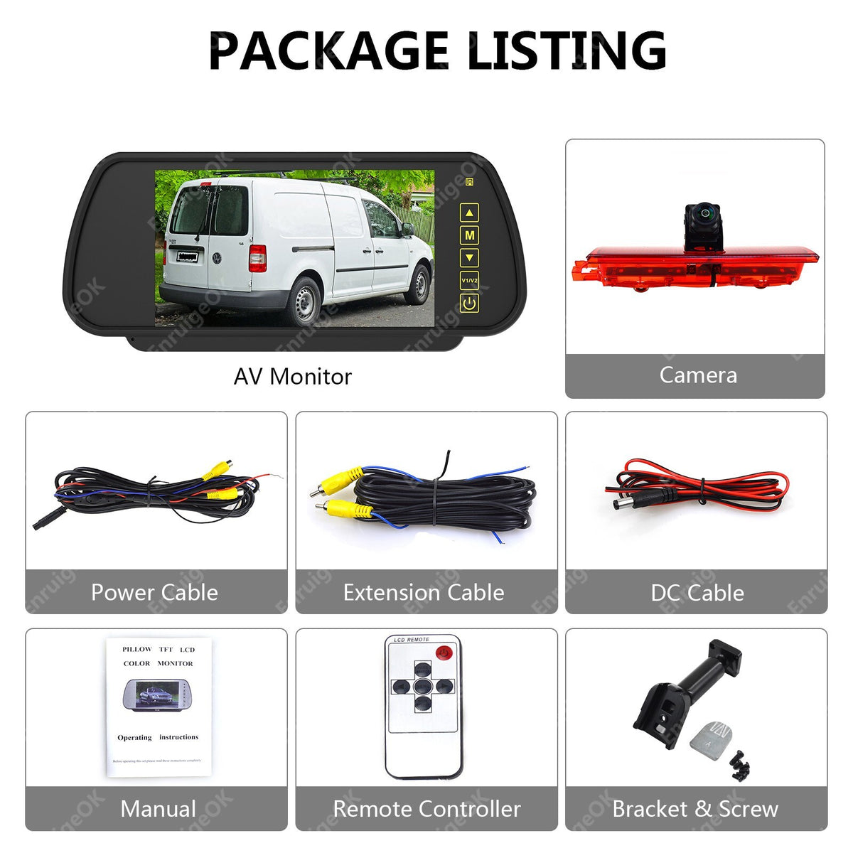 Brake Light Rear View Reverse Camera For VW Caddy +7'' Mirror Monitor6