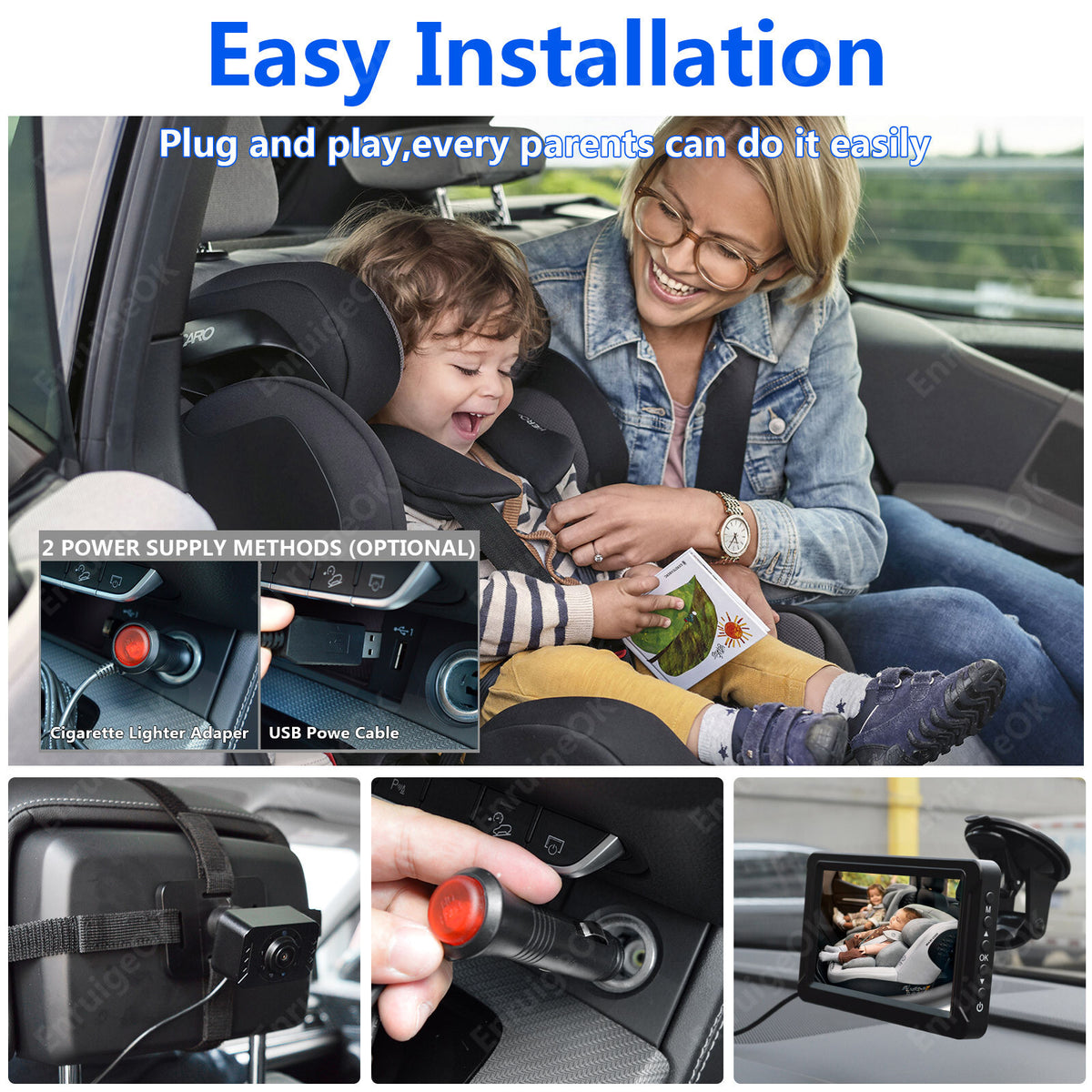 5'' 1080P Baby Car Camera Monitor for Rear Seat HD IR Night Vision6