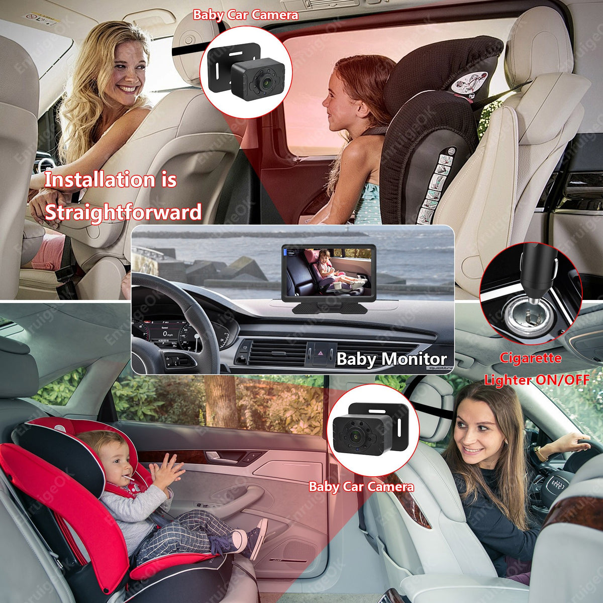 7" Baby Car Camera for Rear-Facing Seat Easy Install Plug-Play 360° Rotating6